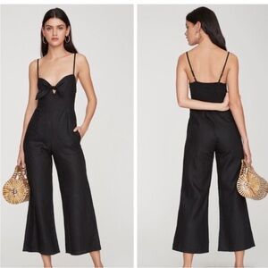 Faithfull the Brand Black Linen Tie Front Jumpsuit Size Small EUC